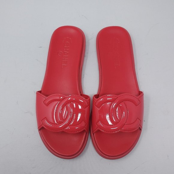 CHANEL Shoes - Chanel Cambon Mules RED CC Flat Slip on Sandals